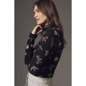 150$ Maeve The Hailey Printed Turtleneck Top Long-Sleeve Women's Size S Black